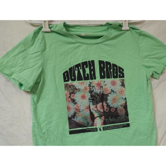 Dutch Bros Coffee Brothers Peace Sign Floral Print Mint Green T-Shirt Medium - Picture 2 of 9